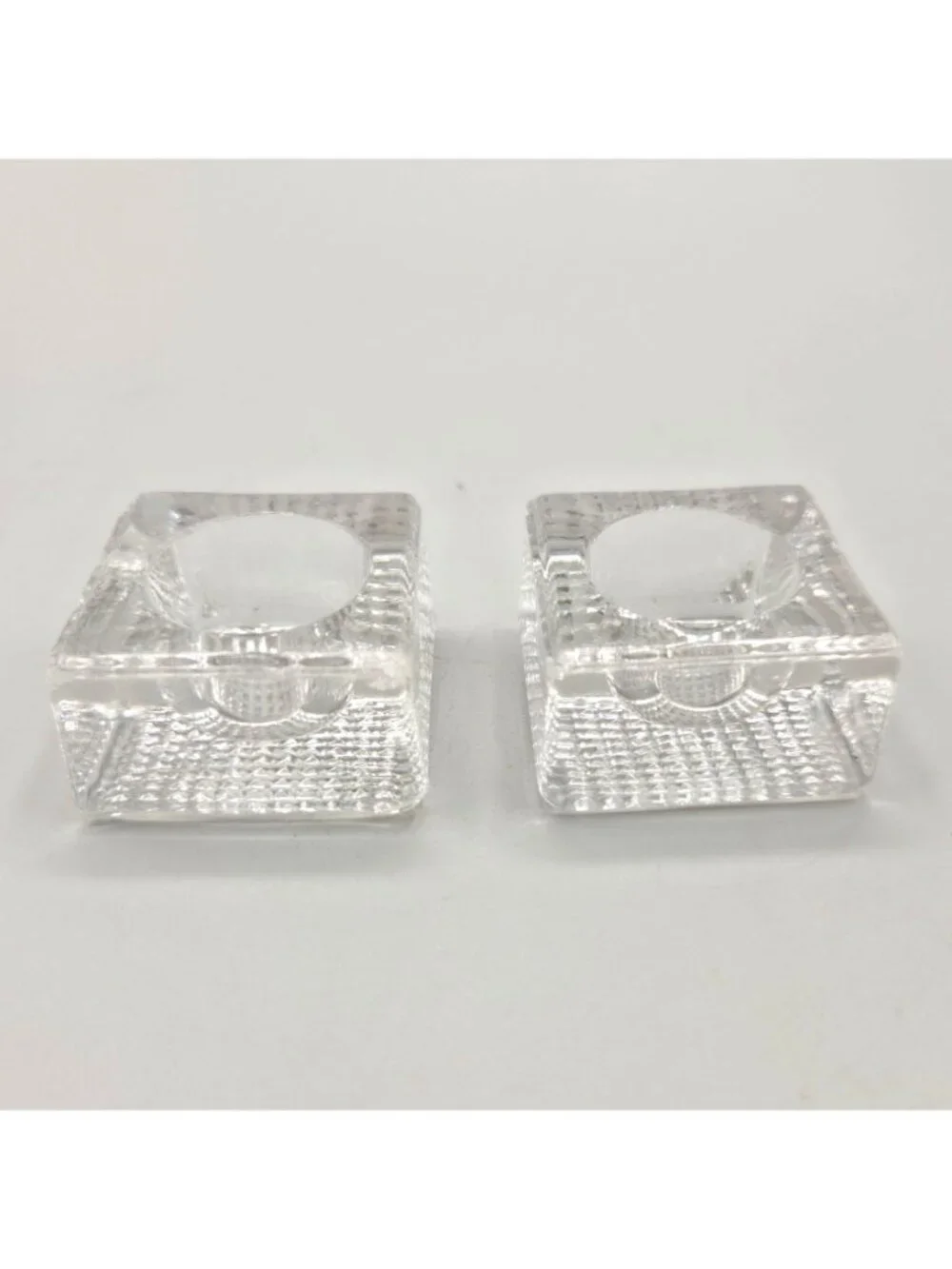 Vintage Glass Square Salt Cellars Dips Clear Waffle Bottom Grid Base Set of 2